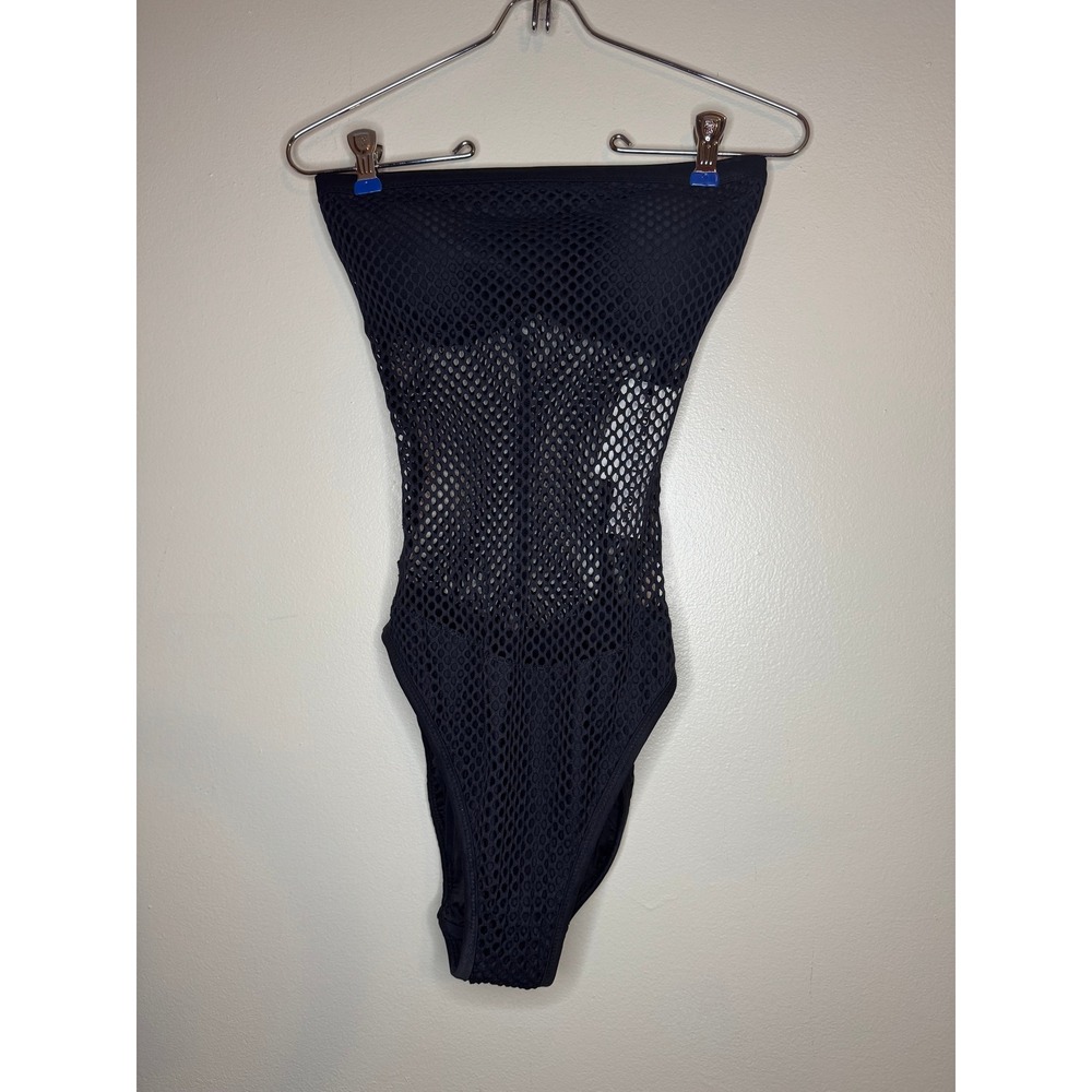 Robin Piccone Pua Black Mesh One Piece Swimsuit Strapless Bandeau 241311 Size 6